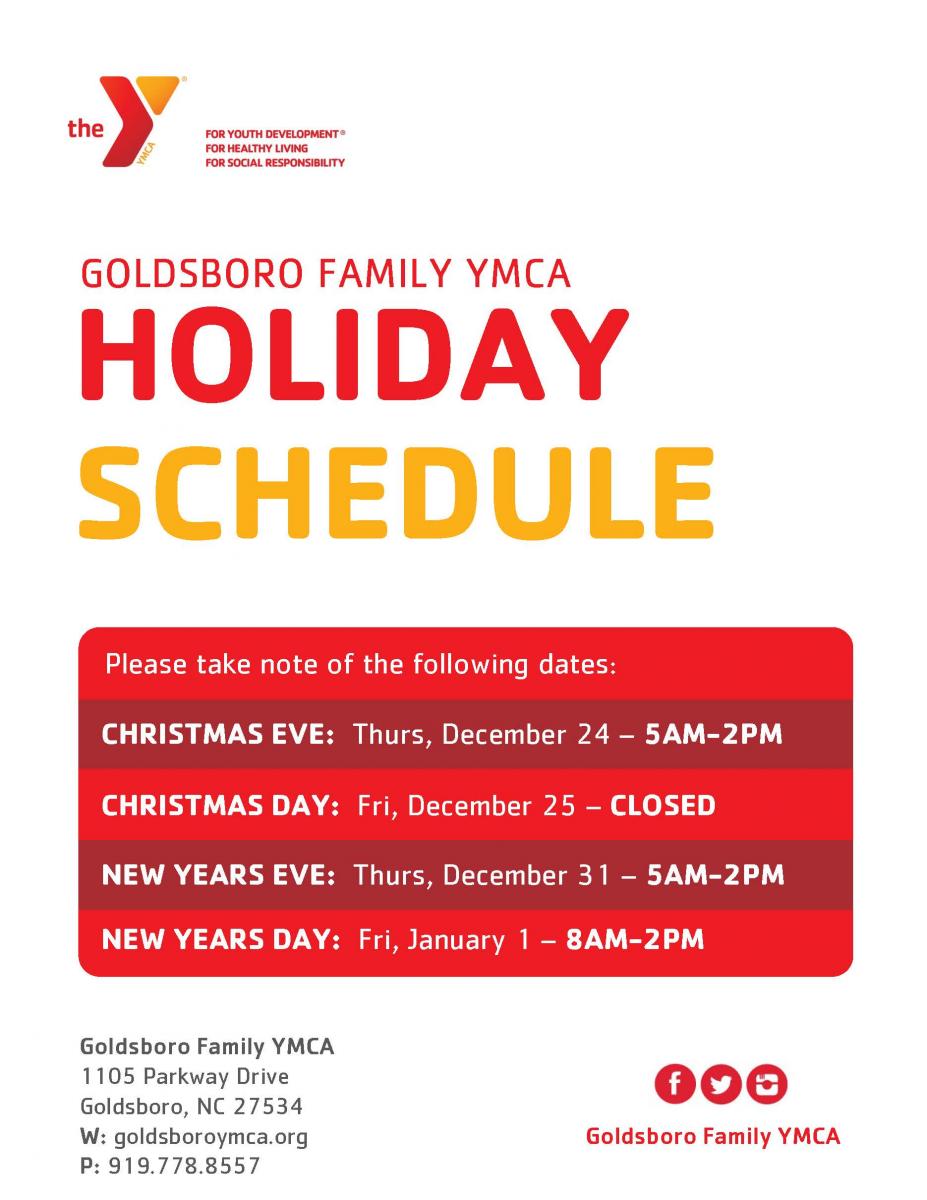 Holiday Hours Goldsboro Family YMCA
